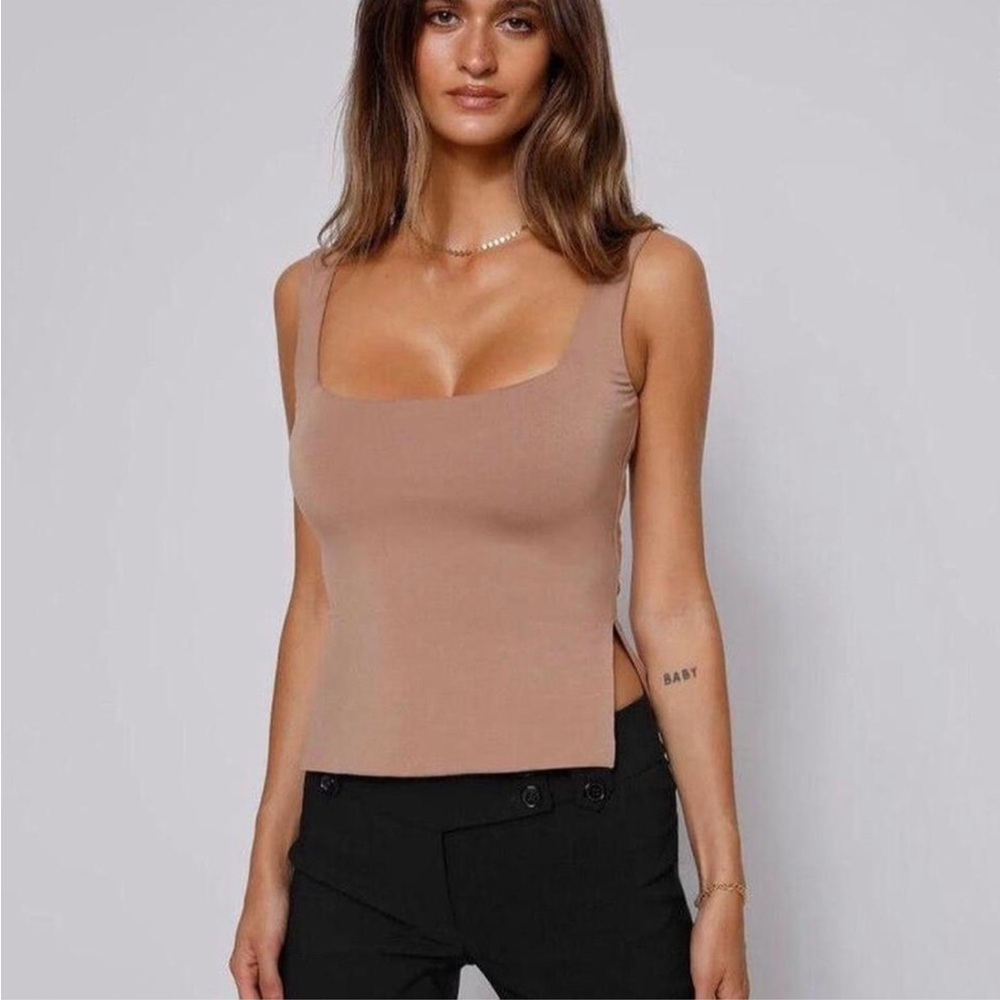 Tiger mist square neck tank top in tan